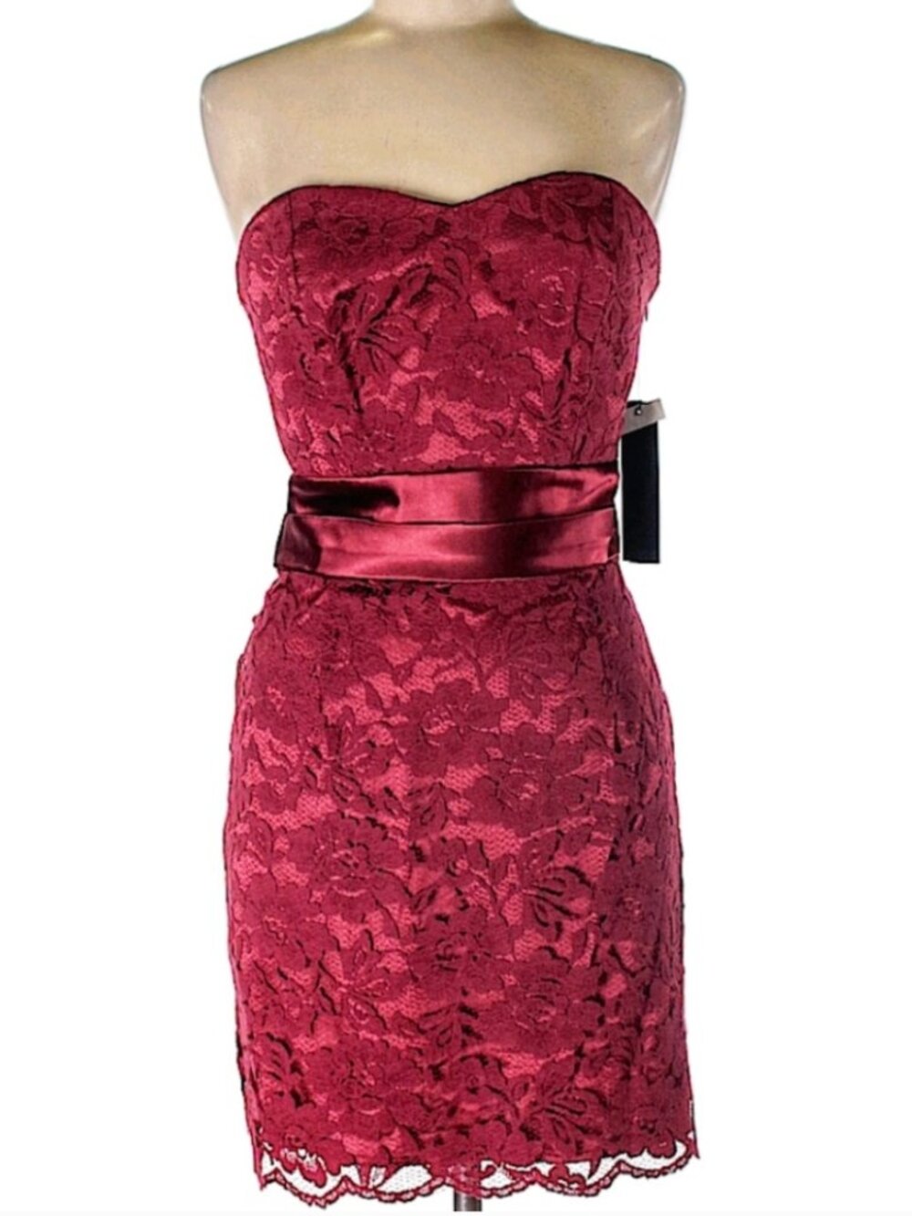 Vintage Y2K Miss Sixty Burgundy Lace Strapless Corset Mini Dress Size 4